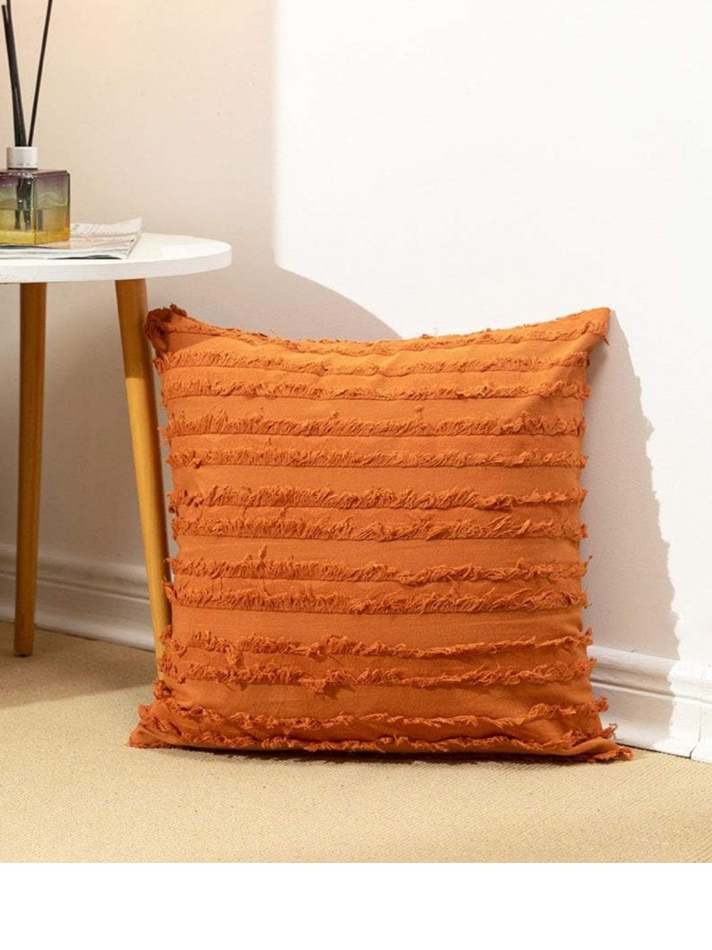 Orange Textured Fringe Throw Pillow  cover 21.5”
